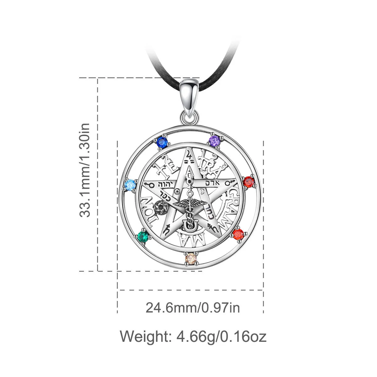 7 Colors Chakra Tetragramaton Necklace Eudora 925 Sterling Silver Pentagram Amulet Pendant Guardian Star Men Women Jewelry