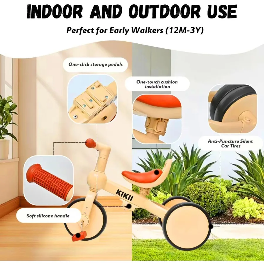 Triciclo per bambini 4 in 1 per 2-4 anni, bici da equilibrio convertibile con pedali, assemblaggio senza attrezzi, triciclo per bambini, ri interno/esterno