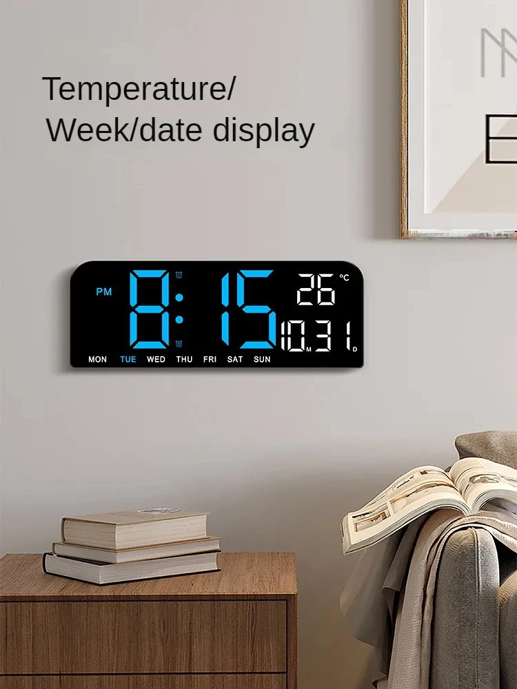 Large Digital Wall Clock Temperature and Date Week Display Night Mode Table Alarm Clock 12/24H Electronic LED Clock Timing Func