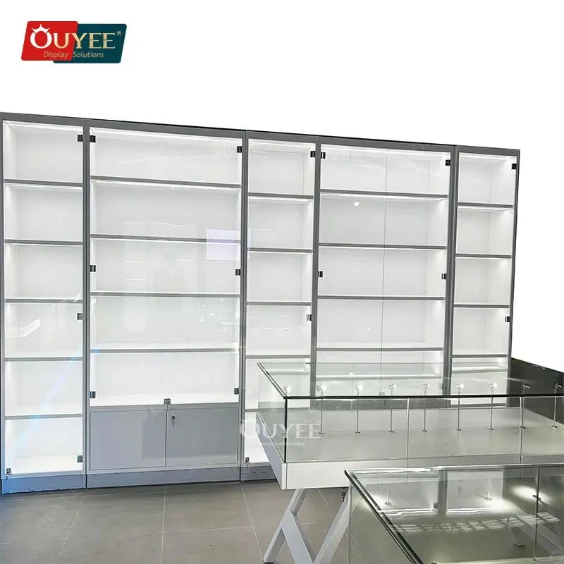 custom.Shop Furniture Wood Displays Glass Vitrine Under Counter Cabinet Led Light Glass Smoke Display Rac