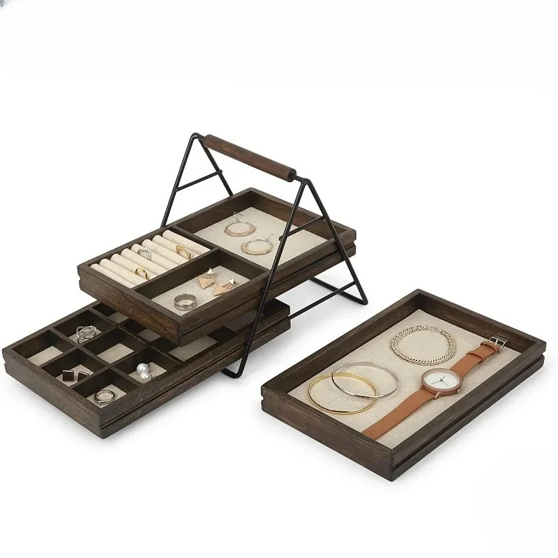 Three Layers Jewelry Organizer Box Wooden Display Rack Multi Functional Storage Personalised Gift Packaging