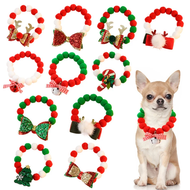 

1pc Dog Collar Christmas Pet Cat Dogs Bowtie Plush Ball Collar for Puppy Small Large Pets Christmas Decoration Collar Perro Gato