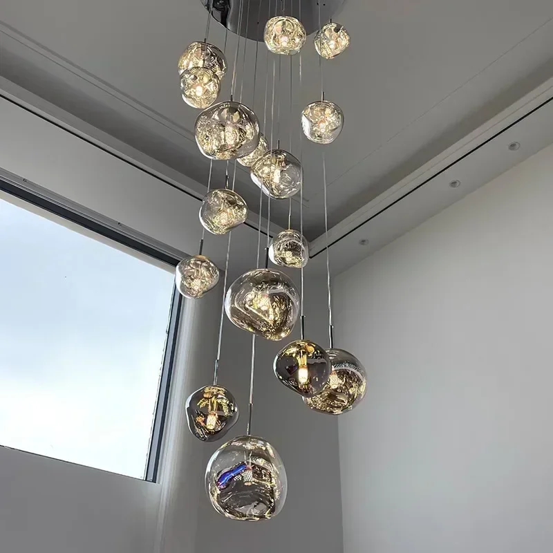 2025 جديد ملون الاكريليك LED الثريا غرفة المعيشة الفاخرة مطعم الدرج فيلا شقة قلادة مصباح إضاءة ديكوريّة المنزل