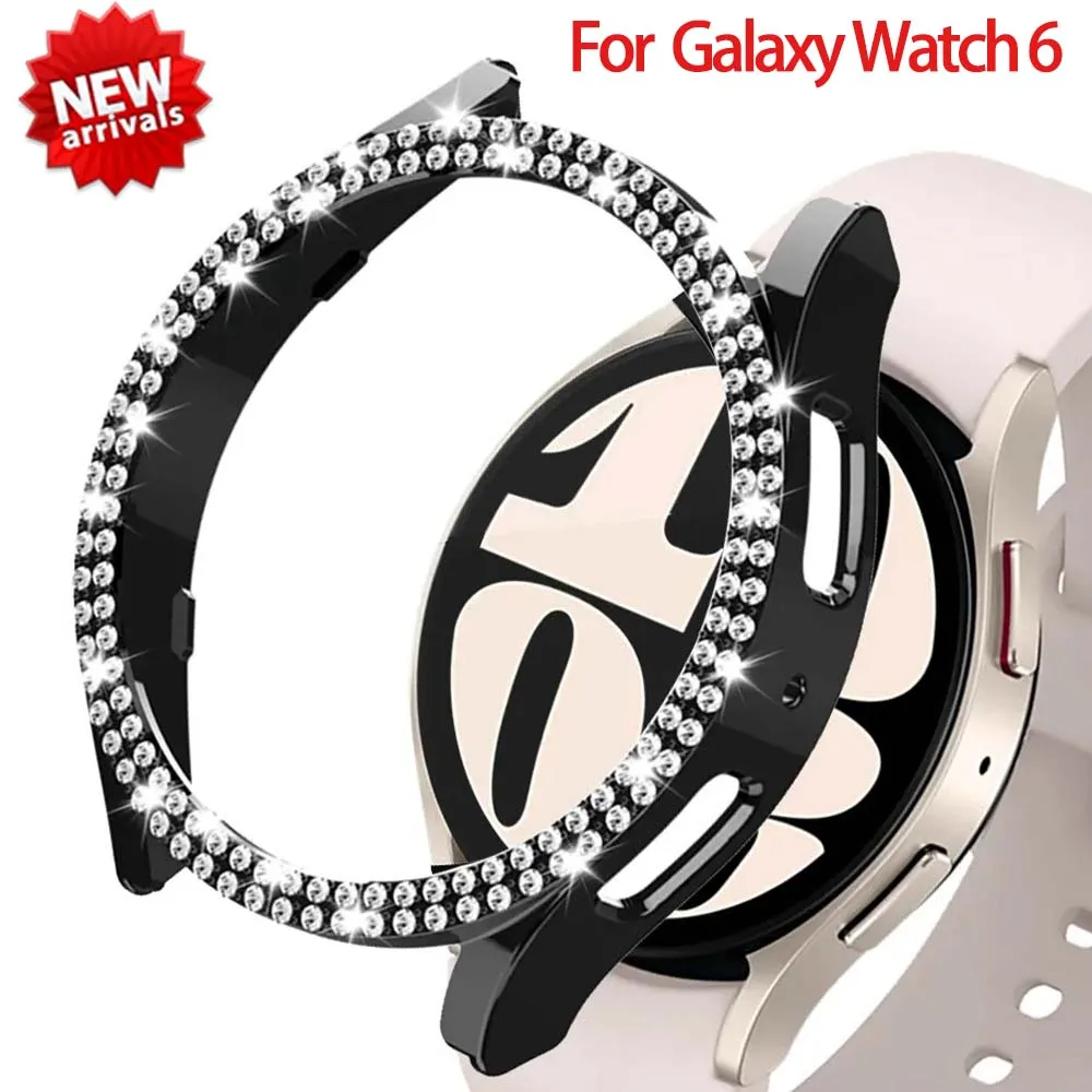 

Модный блестящий чехол для Samsung Galaxy Watch 6 4, чехол 40 мм 44 мм, аксессуары, два ряда, алмазный бампер Galaxy Watch 5, 6, 40 мм, чехол