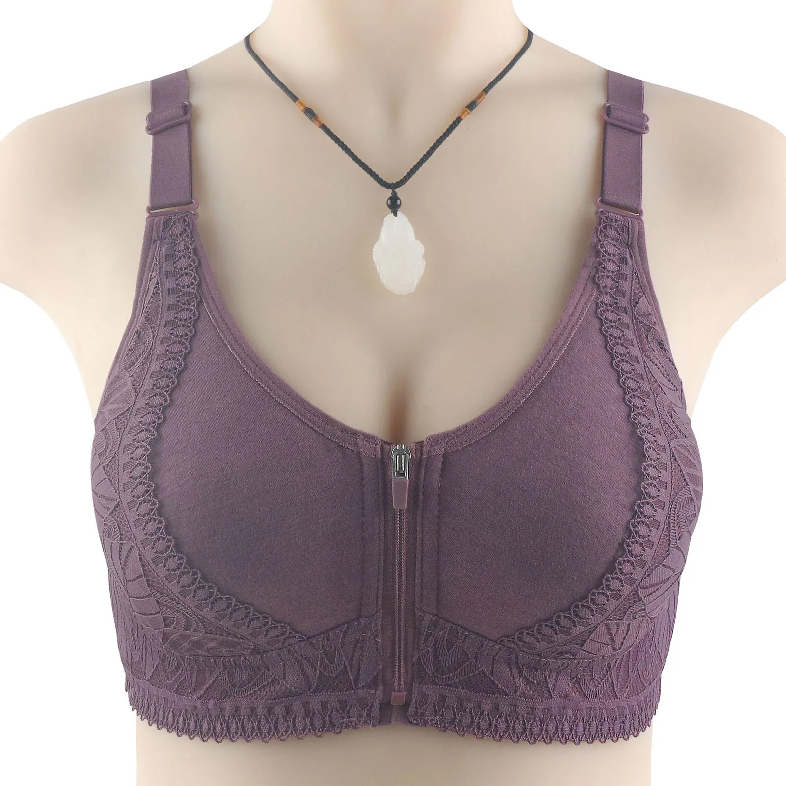 Front Closure Bras for Women Soft Cotton Cups Front Zip Everyday Bras for Middle-Aged Elderly Women