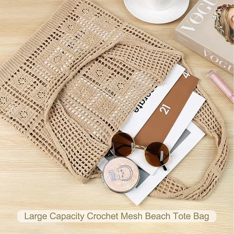 I-SPC10 Tote Bag per donna, maglia all'uncinetto Beach Summer Vacation estetica Boho Knit per le donne