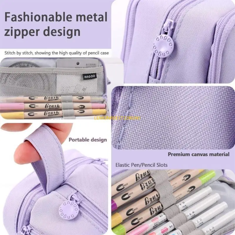 C90C Solid Color Pen Cancing Bag Cancil Case Double Layer