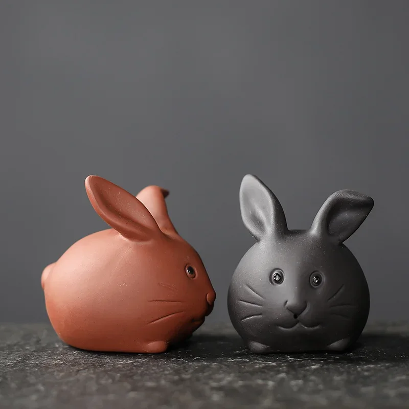 Creative Purple Clay Fingertip Tea Pets Lovely Rabbit Statue Ornament Handmade Sculpture Crafts Home Tea Set Decoration Art