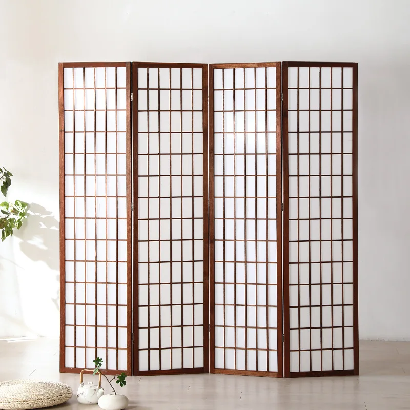 Screen entryway living room minimalist modern foldable mobile office entrance solid wood lattice photo prop screen