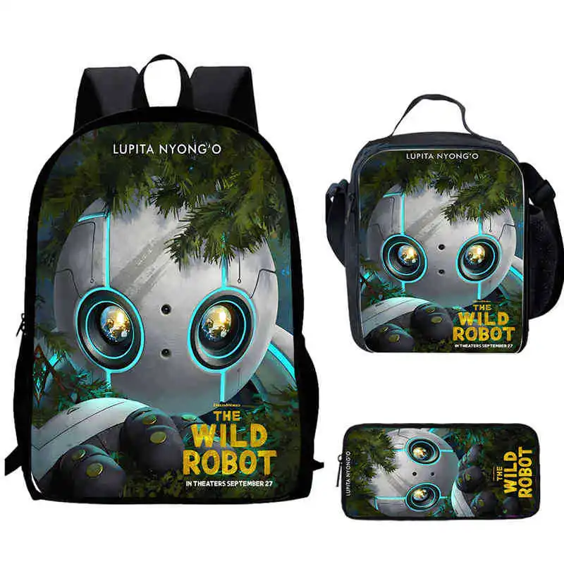 Harajuku Popular novedad el Robot salvaje impresión 3D 3 unids/set mochilas escolares para estudiantes mochila para ordenador portátil bolsa de almuerzo estuche para lápices