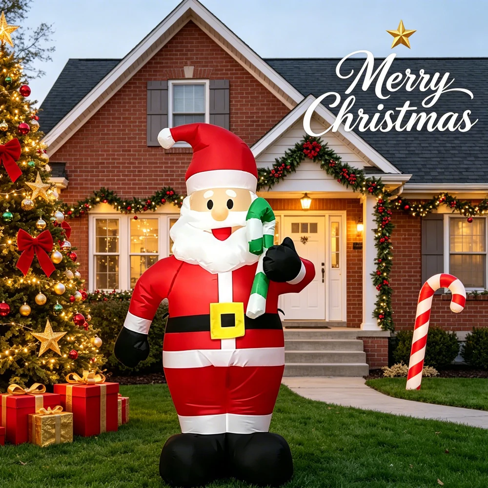 1.2M Christmas Decoration Crutch Santa Claus Inflatable Toy with LED Lights Outdoor Inflatable Model Ornament Party Garden Decor