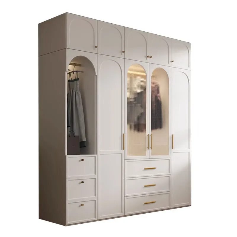Bedroom Desk Integrated Glass Door Small Unit Solid Wood Wardrobe Rental Room White Locker Nordic Style