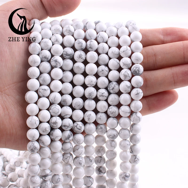 Zhe Ying Cheap Natural White Howlite Turquoises Stone Beads Round Loose Spacer Beads For Jewelry Making DIY Bracelets