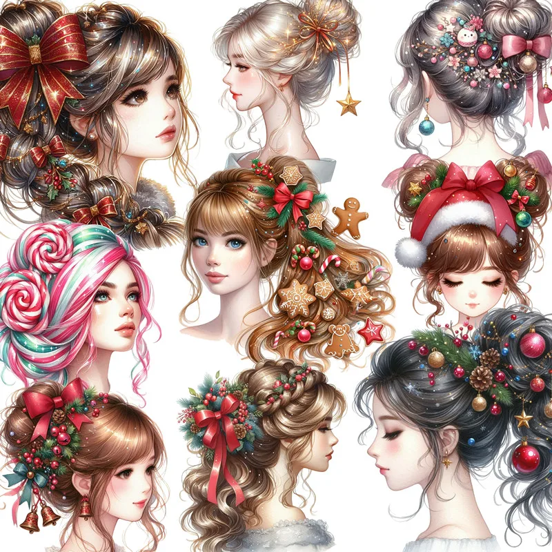 20Pcs/Pack Beautiful Christmas Girl Hairstyle Sticker DIY Craft Scrapbooking Album Junk Journal Decorative Stickers