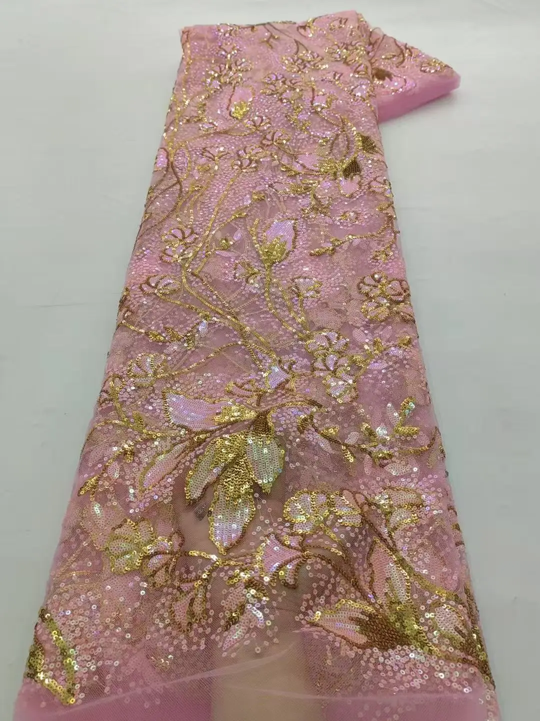 

Luxury African Sequence Lace Fabric 2025 High Quality Sequins Lace Embroidery Beaded Mesh Fabric For Women Wedding Party Dresses