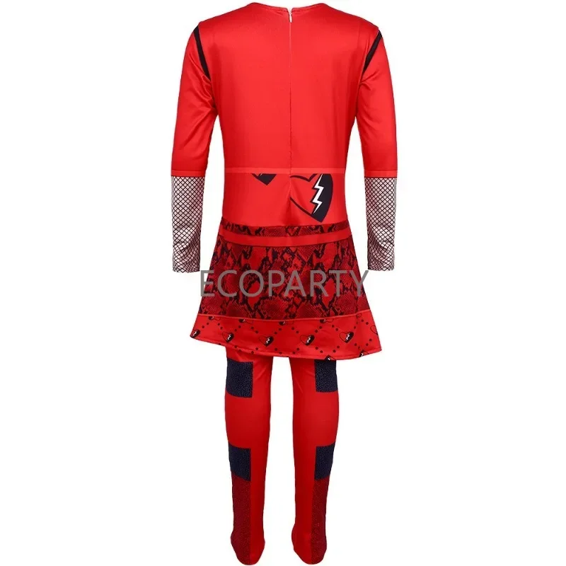 Descendants 4 Red Cosplay Costume Kids Movie The Rise of Red Chloe Princess Dress Girls Halloween Birthday Party Dress Suit Wig