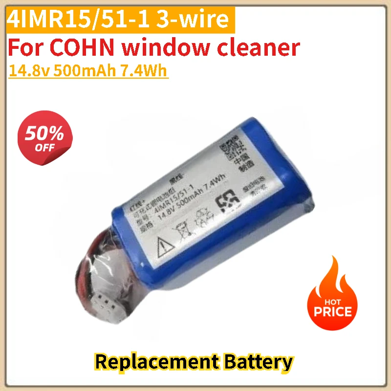 

High Quality 4IMR15/51-1 3-wire plug Rechargeable Lithium Battery Pack 14.8v 500mAh 7.4Wh for COHN window cleaner Brand New