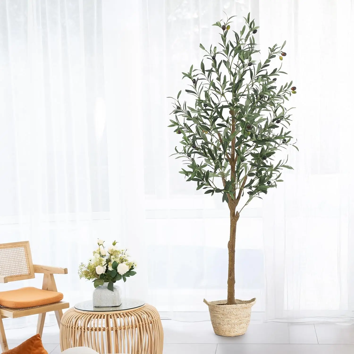 

2pcs Artificial Olive Tree 120/150cm Tall Faux Silk Olive Trees Fake Potted Tree for Indoor Home Office Living Room Decor