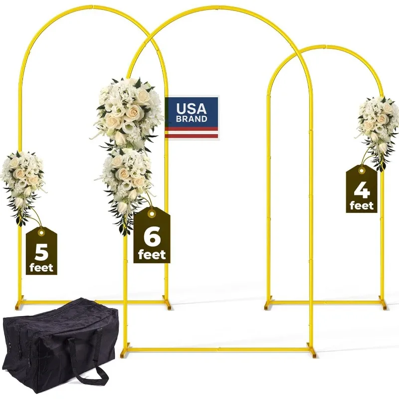 

3 Pack Gold Metal Arch Backdrop Stand Set - 6FT, 5FT, 4FT Balloon Stand for Weddings Ceremony, Parties, and Baby Showers