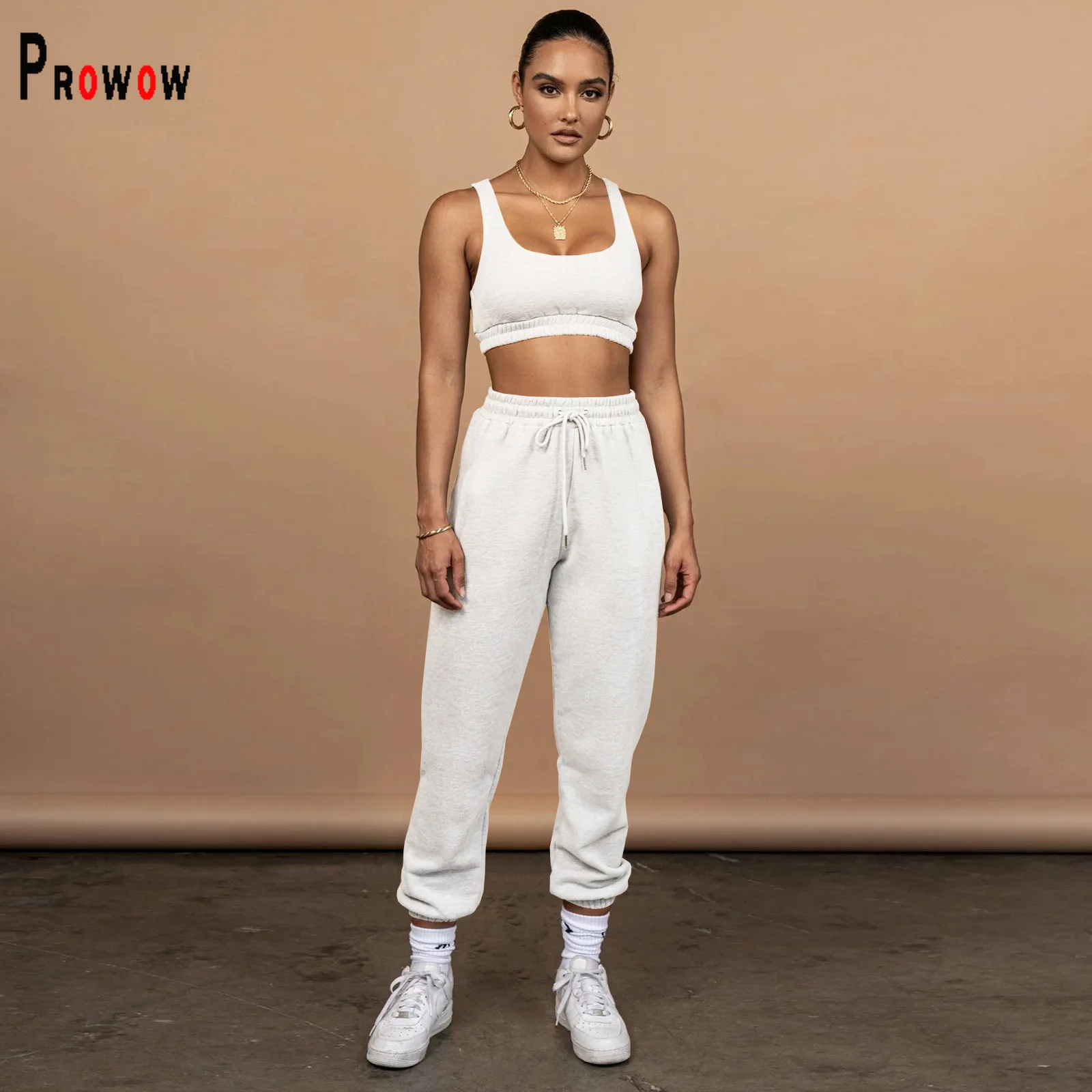 Prowow Summer Joggers Fitness Suits Vest Pant Two Piece Women Tracksuits Female Clothing Set Solid Color Slim Fit Sporty Outfits