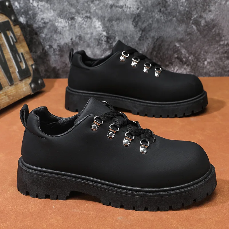 

Men's Retro Thick Sole Height Increasing Casual Leather Shoes round Toe Versatile Big Toe Design Comfortable Footwear