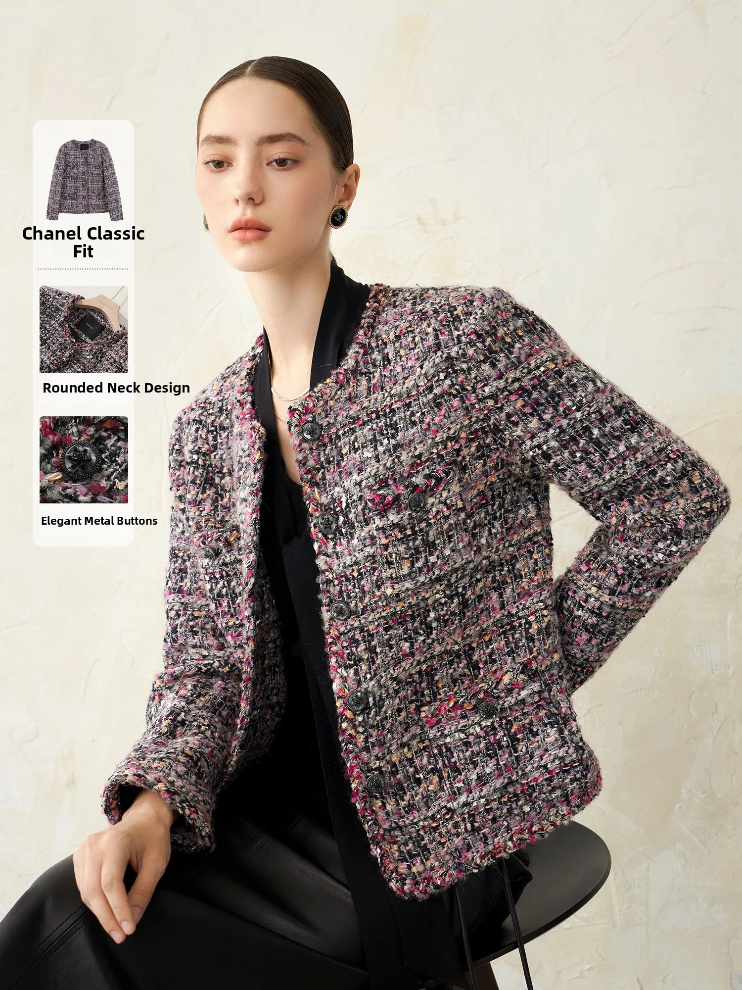 Classique ort matelassé Jaet femme Faion Ele Monica Sle 2025 nouveauté Polyester laine coton mélange Long Sve