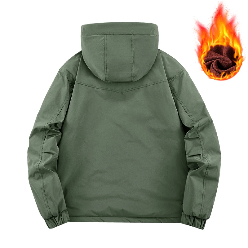 Men's Winter Fleece-Lined Hooded Jacket, Three-Layer Warm Workwear for Outdoor Camping and Daily Commute, Oxford
