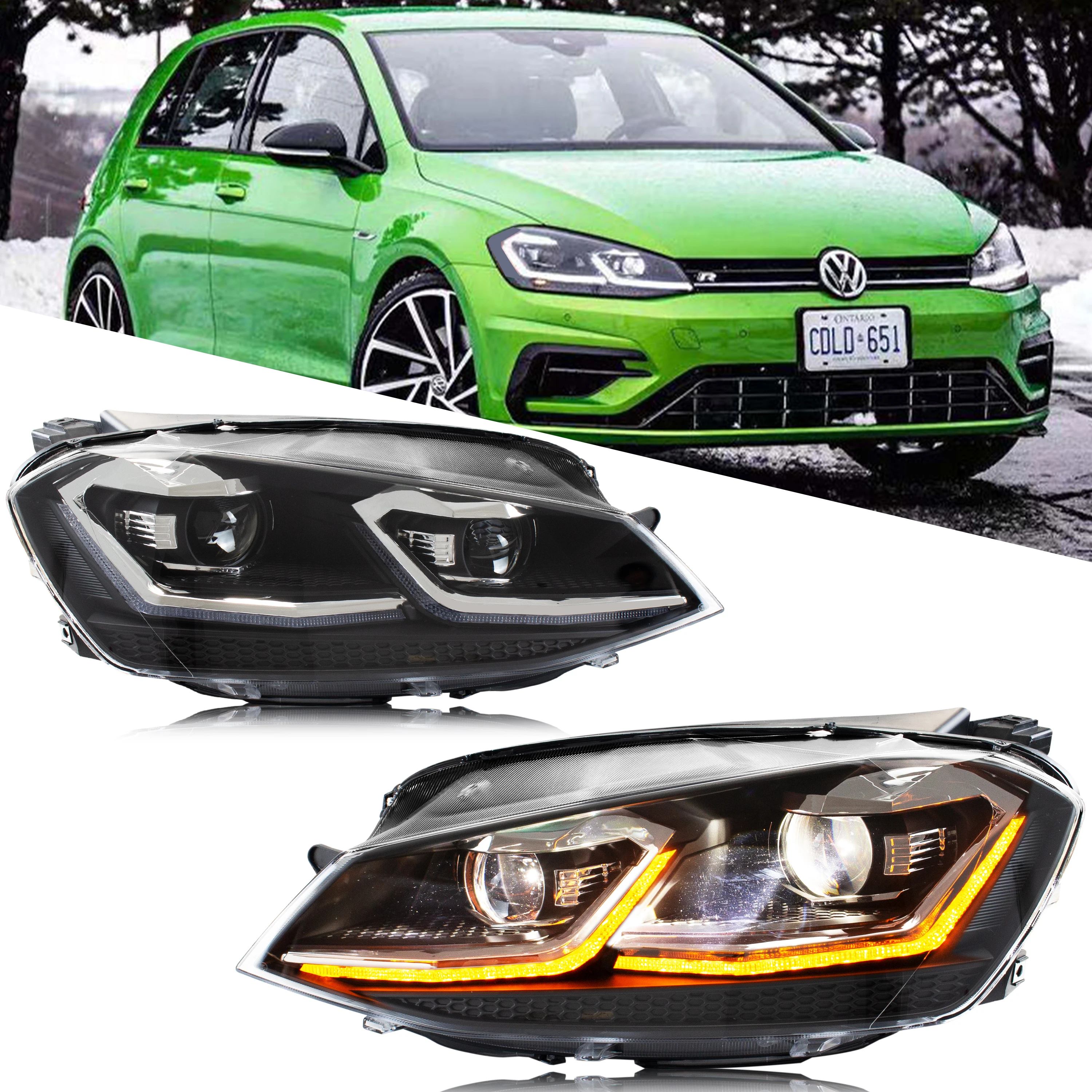 LED Headlights for Volkswagen VW Golf VII Golf MK7 TSI TDI 2012-2017 Dynamic Front Lamps Assembly [Not Fit GTI/R/GTD/MK7.5]