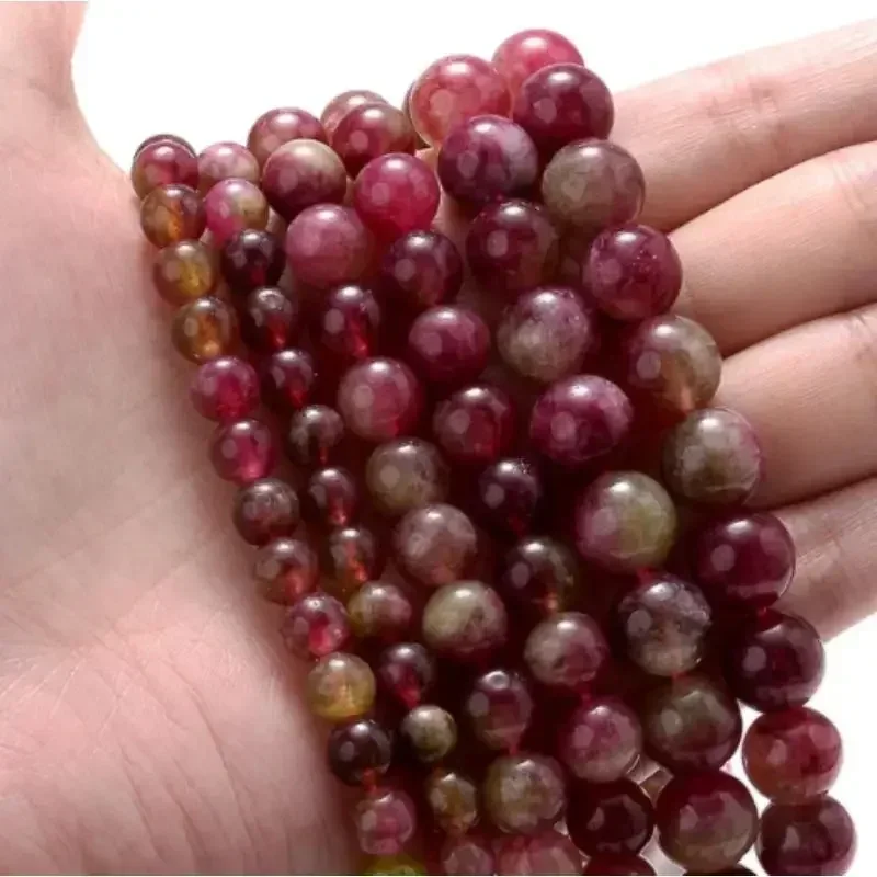 15inch Fashion Natural Stone Tourmaline Jade Charm Loose Bead DIY Round Beads Jewelry Accessories