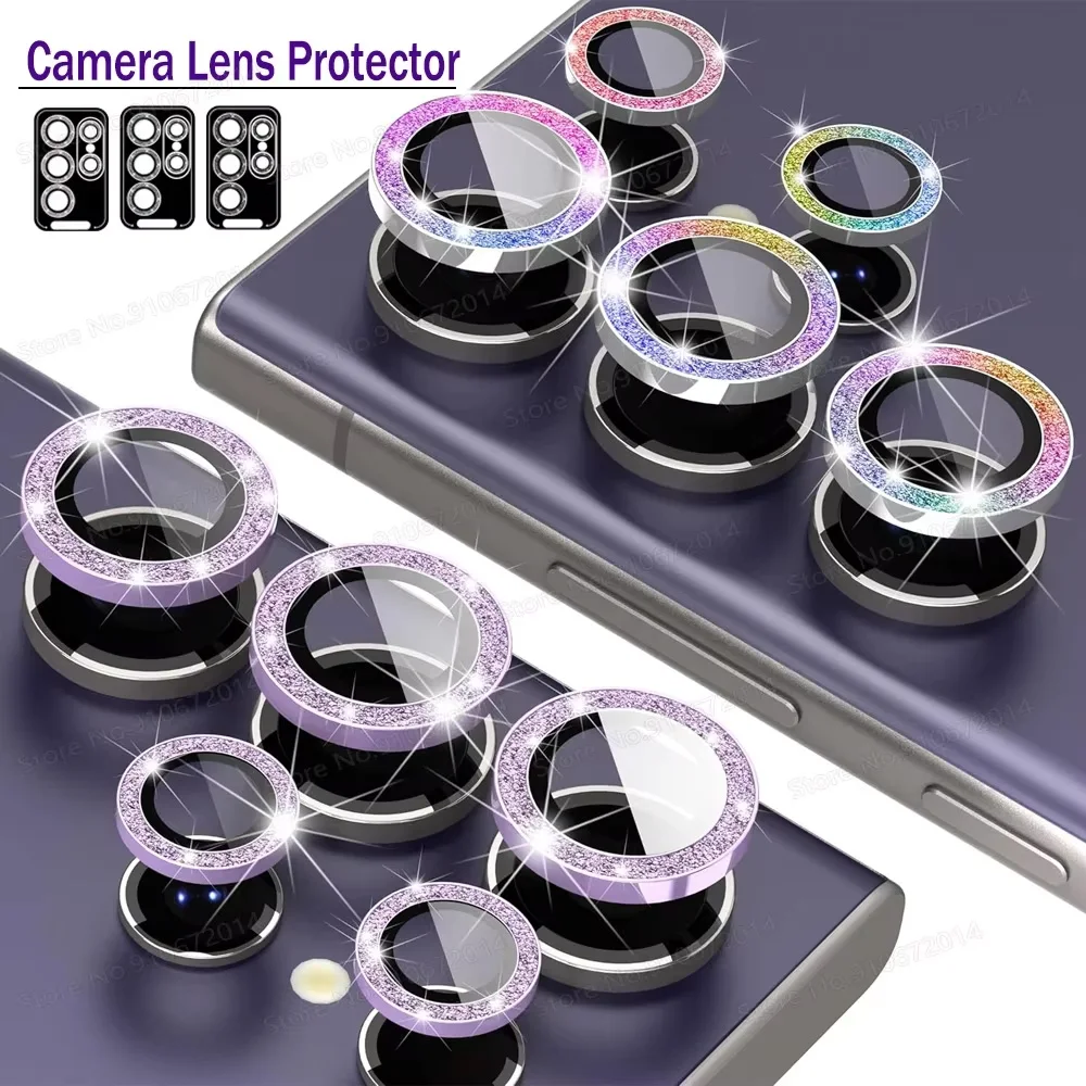 For Samsung Galaxy S24 Ultra HD Glitter Diamond Metal Ring Camera Hao Glass Lens Protector For Samsung S25 Ultra Plus Lens Film