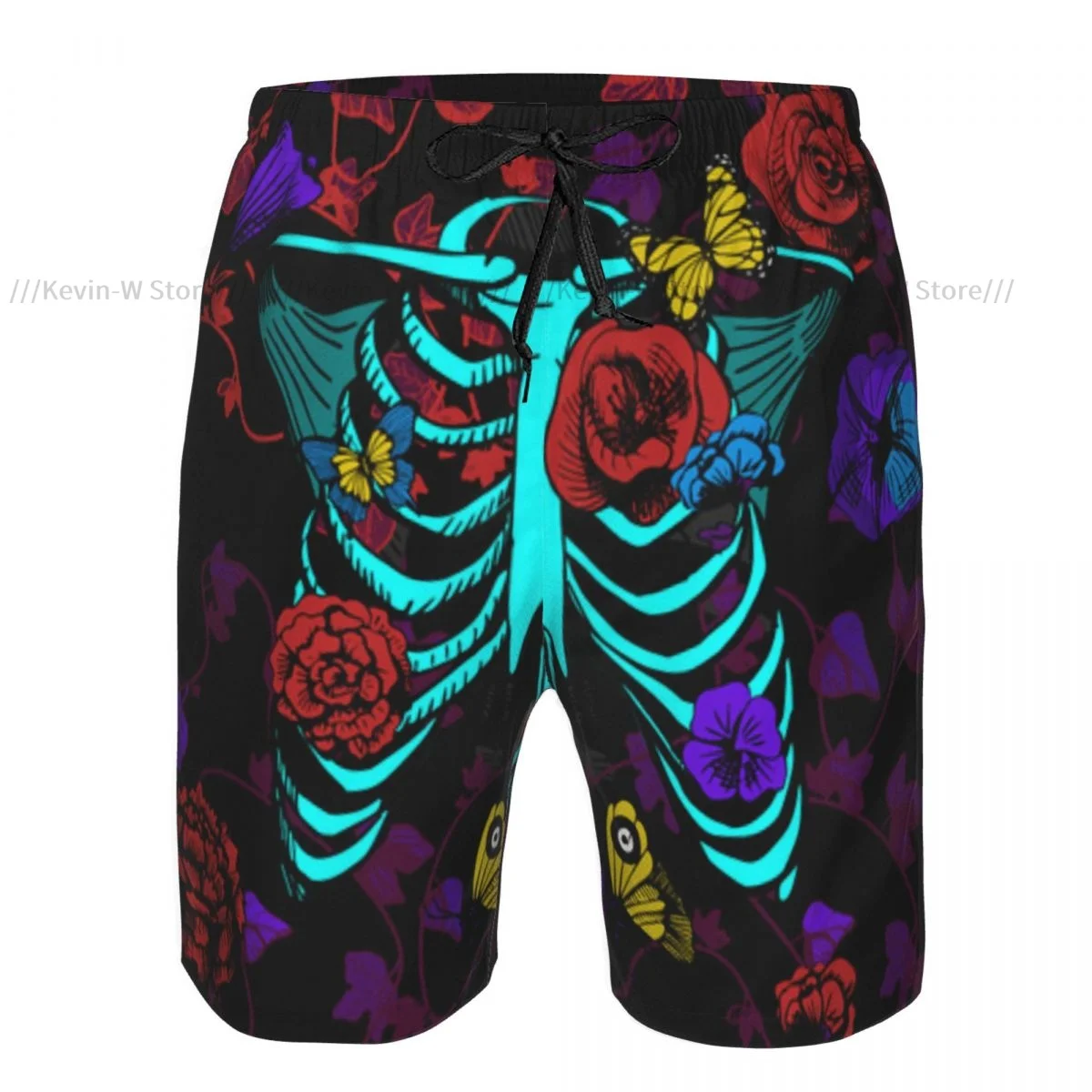 Swimwear Mens Swim Beach Swimming Trunks For Man Bones Of Chest With Plants Flowers Butterflies Swimsuit Surf Board Bathing Suit