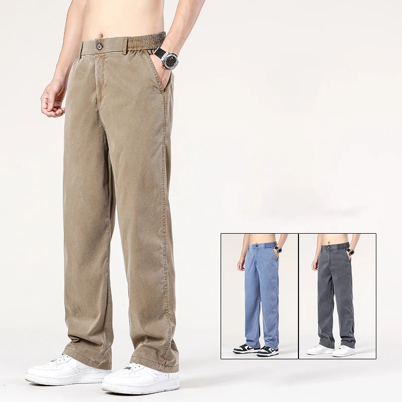 

Summer New Baggy Jeans Men's Classic Thin Lyocell Fabric High Quality Straight Casual Pants Soft Denim Trousers Coffee Blue Gray