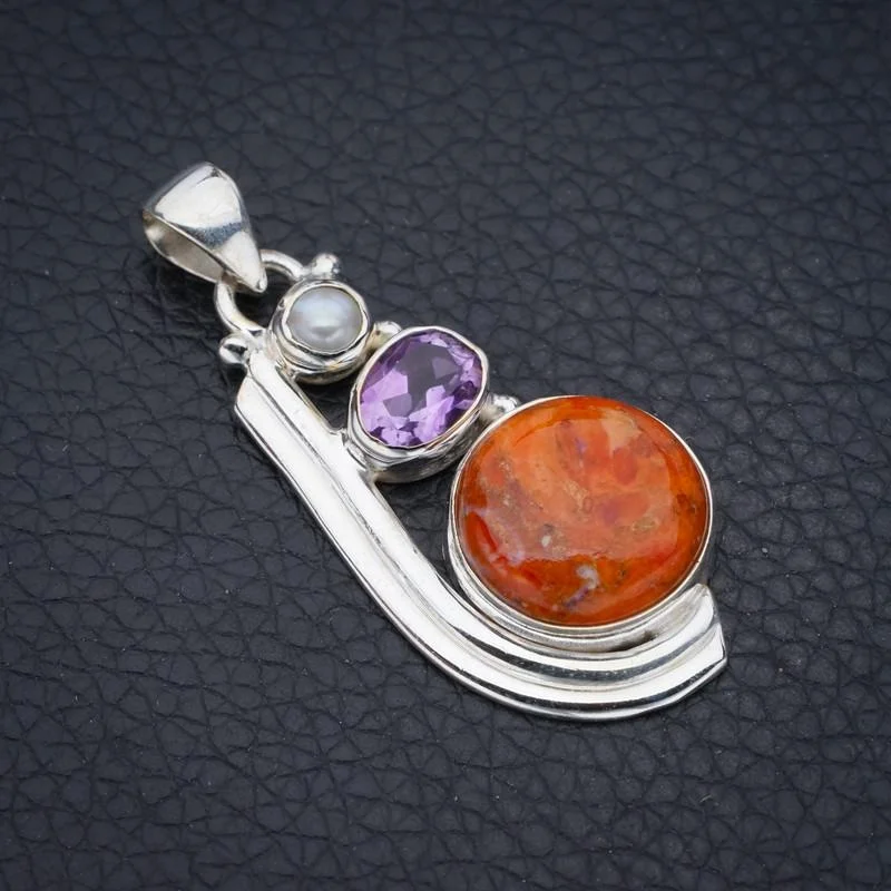 

StarGems Calcite Amethyst And River PearlHandmade 925 Sterling Silver Pendant 1.75" F4331