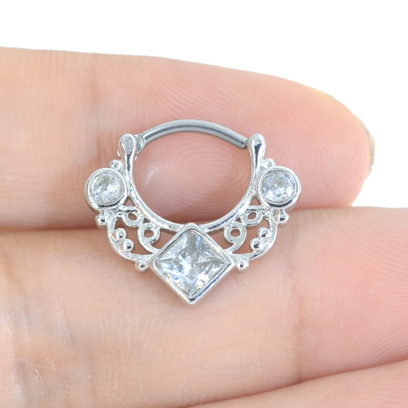 Anillo de acero quirúrgico de circón para mujer, joyería redonda de 10mm para la nariz, piercing para el cartílago, joyería para el cuerpo, 1 unidad, 2021 - 1