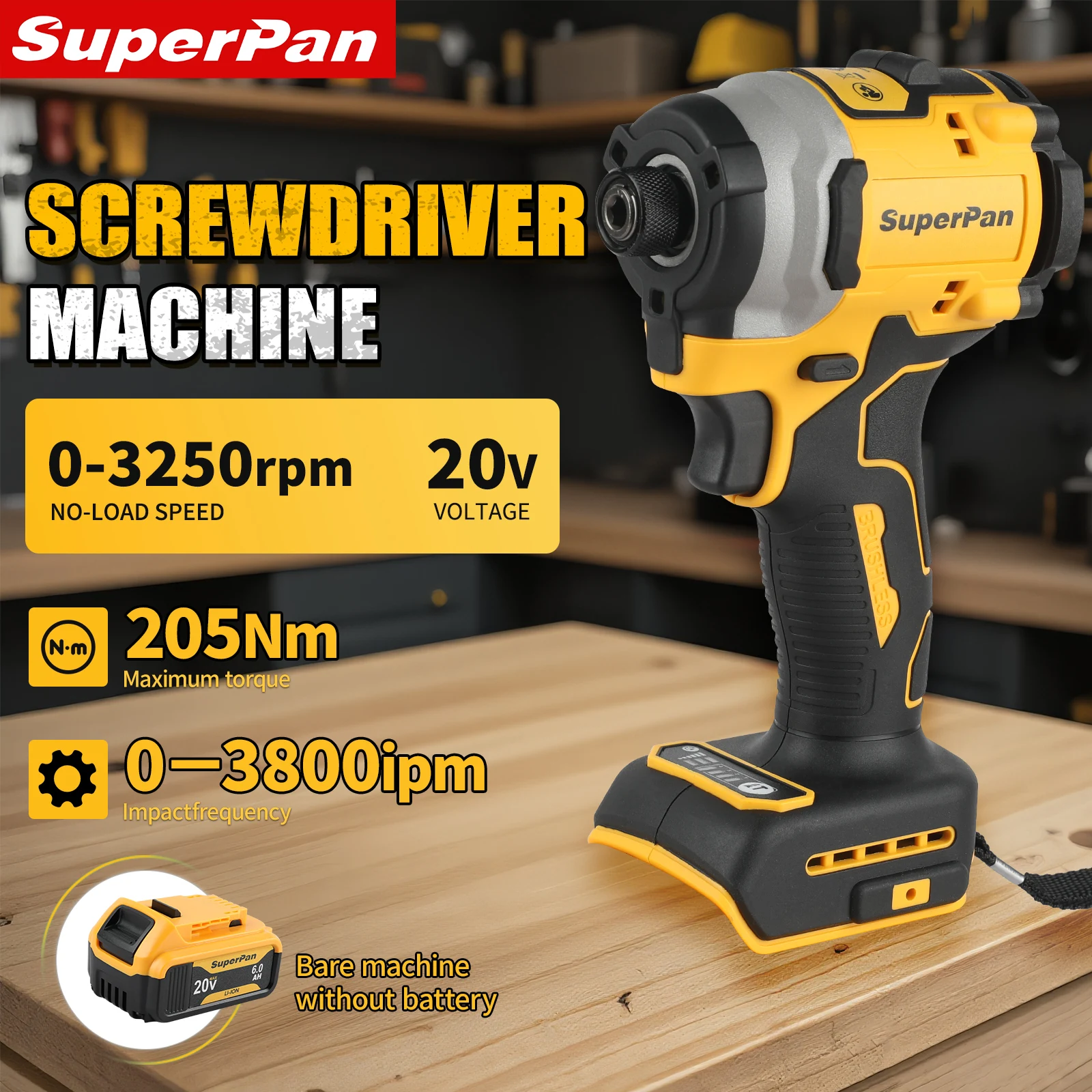 

SuperPan DCF850 Multi-use Cordless Impact Drill Brushless 205N·m 3250RPM for DeWalt 20V battery pin