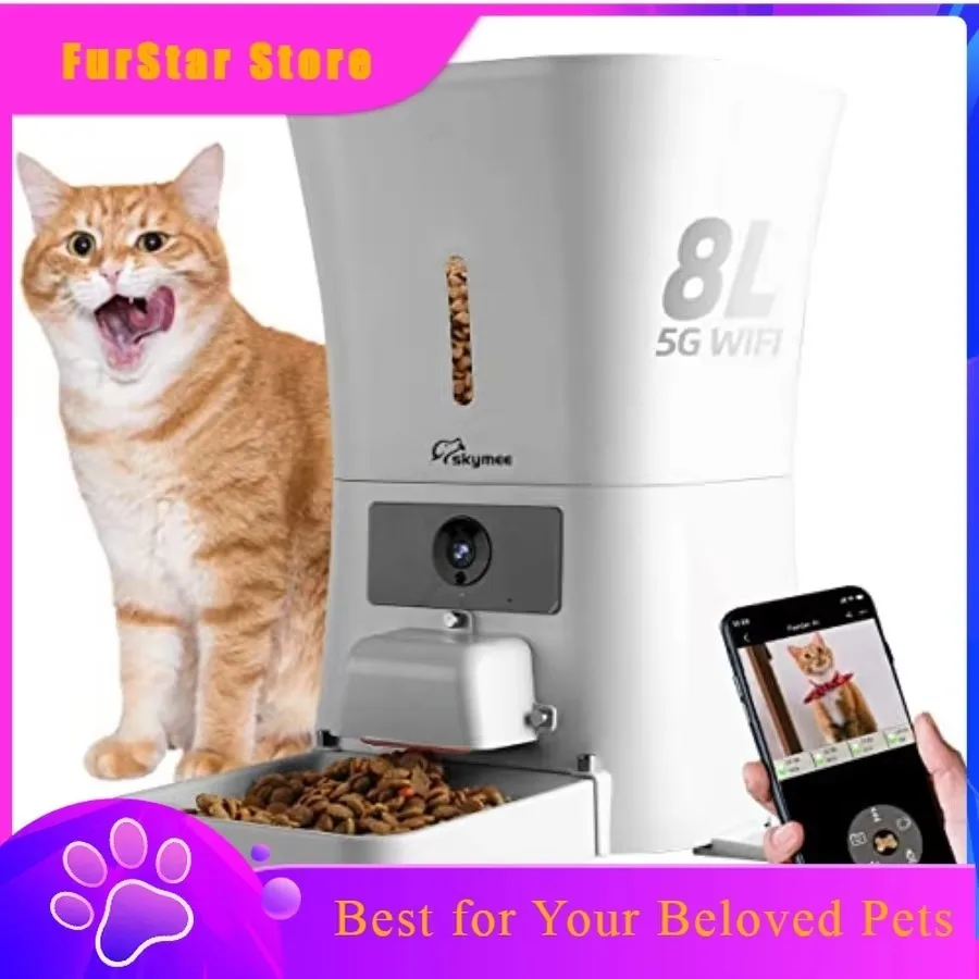 FurStar2.4G And 5G WiFi Aautomatic Large Dog Feeder And Automatic Cat Feeders -1080P Full HD Pet Camera Treat Dispenser With Nig