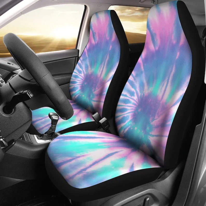 Pink / Blue / Purple Tie Dye Spiral Car Seat Covers Pair, 2 Front Car Seat Covers, Seat Cover for Car, Car Seat Protector, Car A