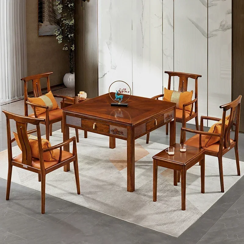 Automatic Dining Table Dual-Purpose in One Household Dining Table New Chinese Style Mute Machine Linen High-End Tea Table