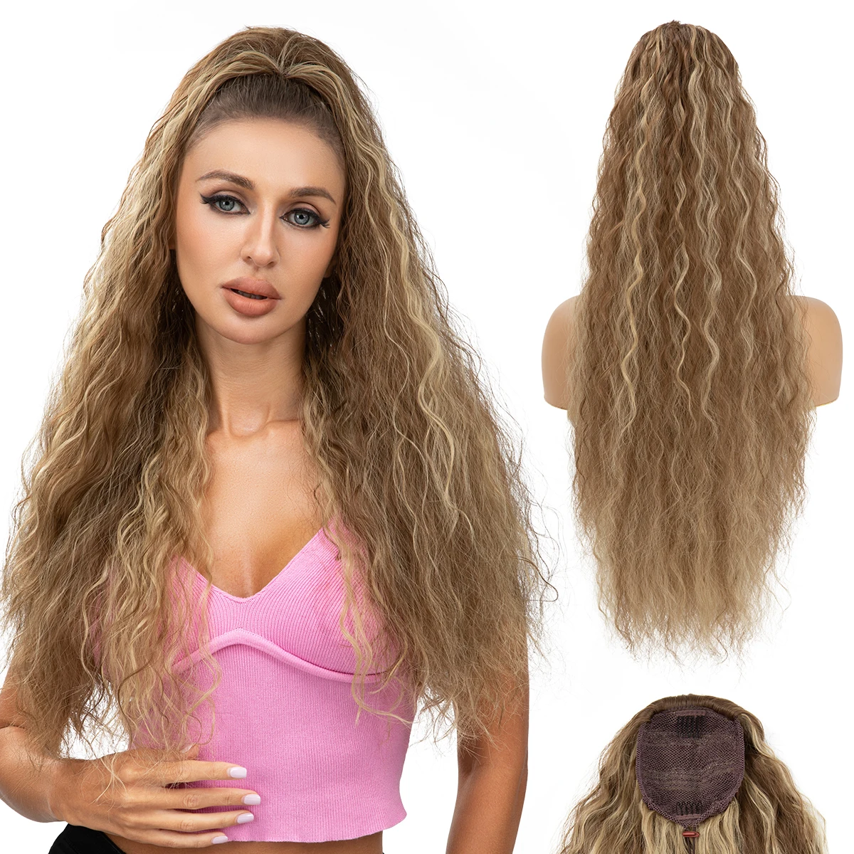 

26" Long Elegant Synthetic Drawstring Ponytail Premium Hair Extensions Natural Curly Wavy Hair Tail Hairpiece for Women