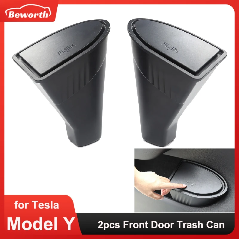 

2pcs Front Door Trash Can for Tesla Model Y 2021-2023 Door Storage Box Organizer Garbage Can Interior Modification Accessories