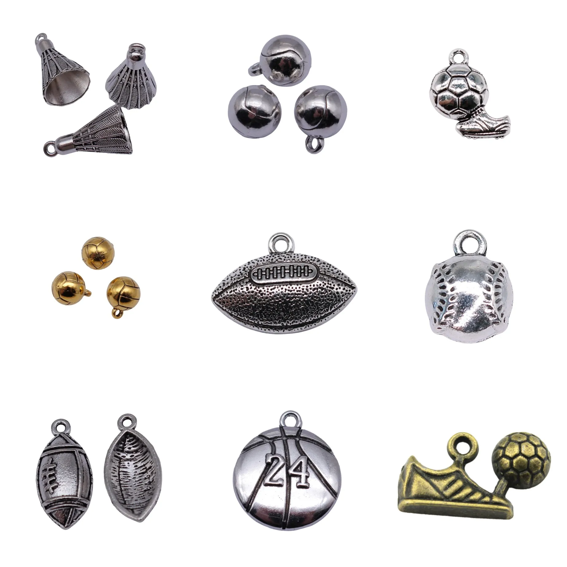 Antique Silver Color Basketball Football Badminton Sports Charms Pendant For Bracelet Necklace Earring Jewelry Making Findings
