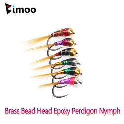 Bimoo-SEÑUELOS DE pesca de trucha, cabeza de cuentas de latón, perdigón epoxi, ninfas checas, hundimiento rápido, mojado, Euro, 6 piezas, n. ° 18