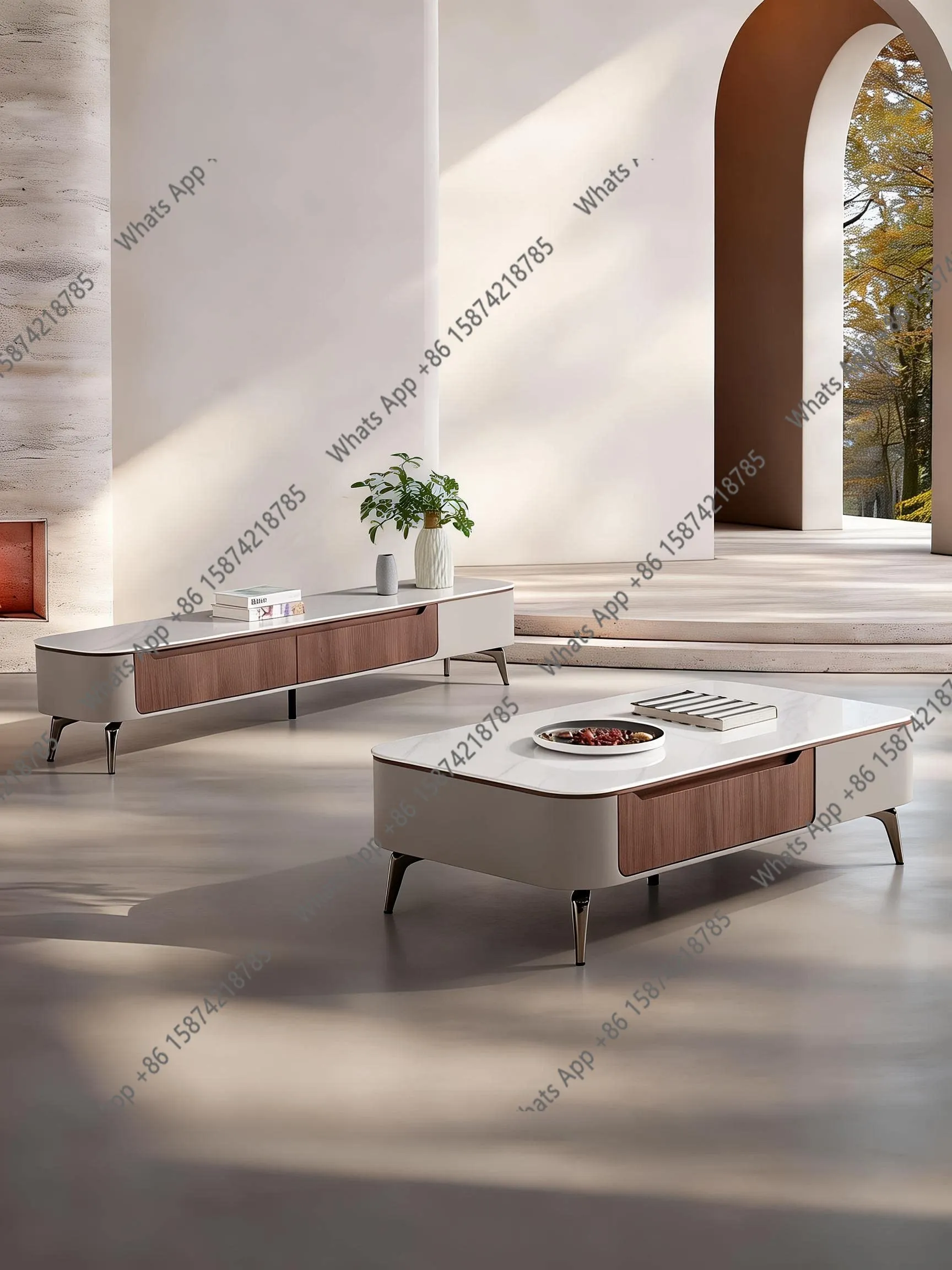 Modern simple TV cabinet coffee table medieval small apartment living room household dual-purpose coffee table drawer