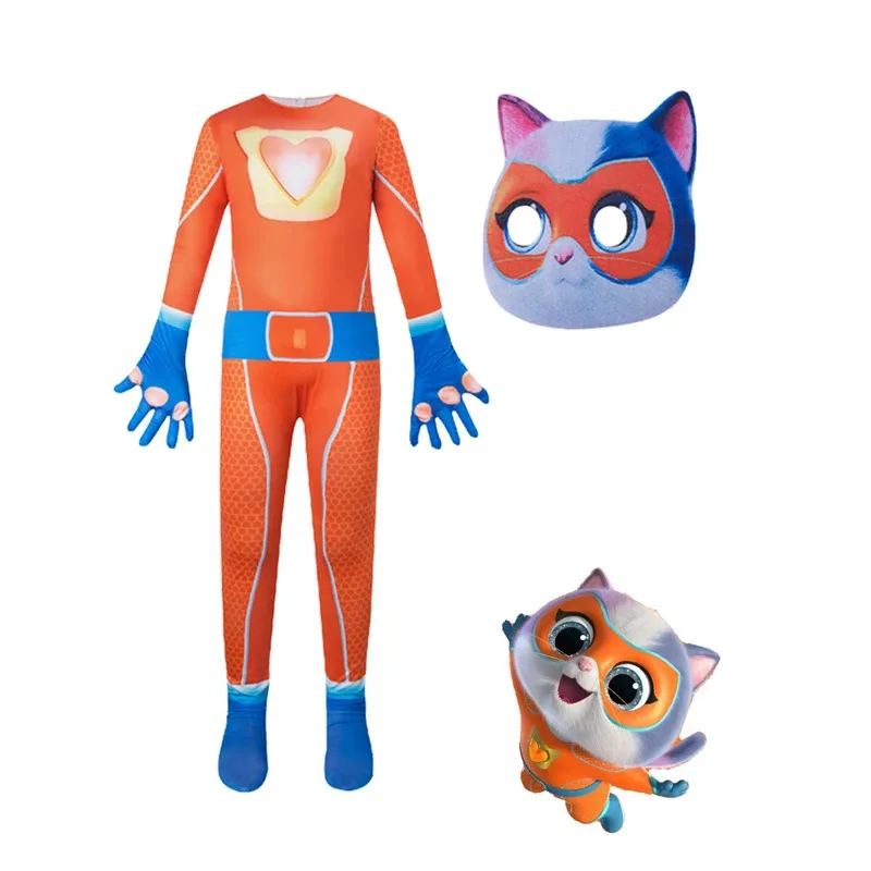 

asdh8@Game Super Kitties Jumpsuit Role-playing Tight Fitting Halloween Disguise Outfit Boy Girl Stage Performance One-piece Jum