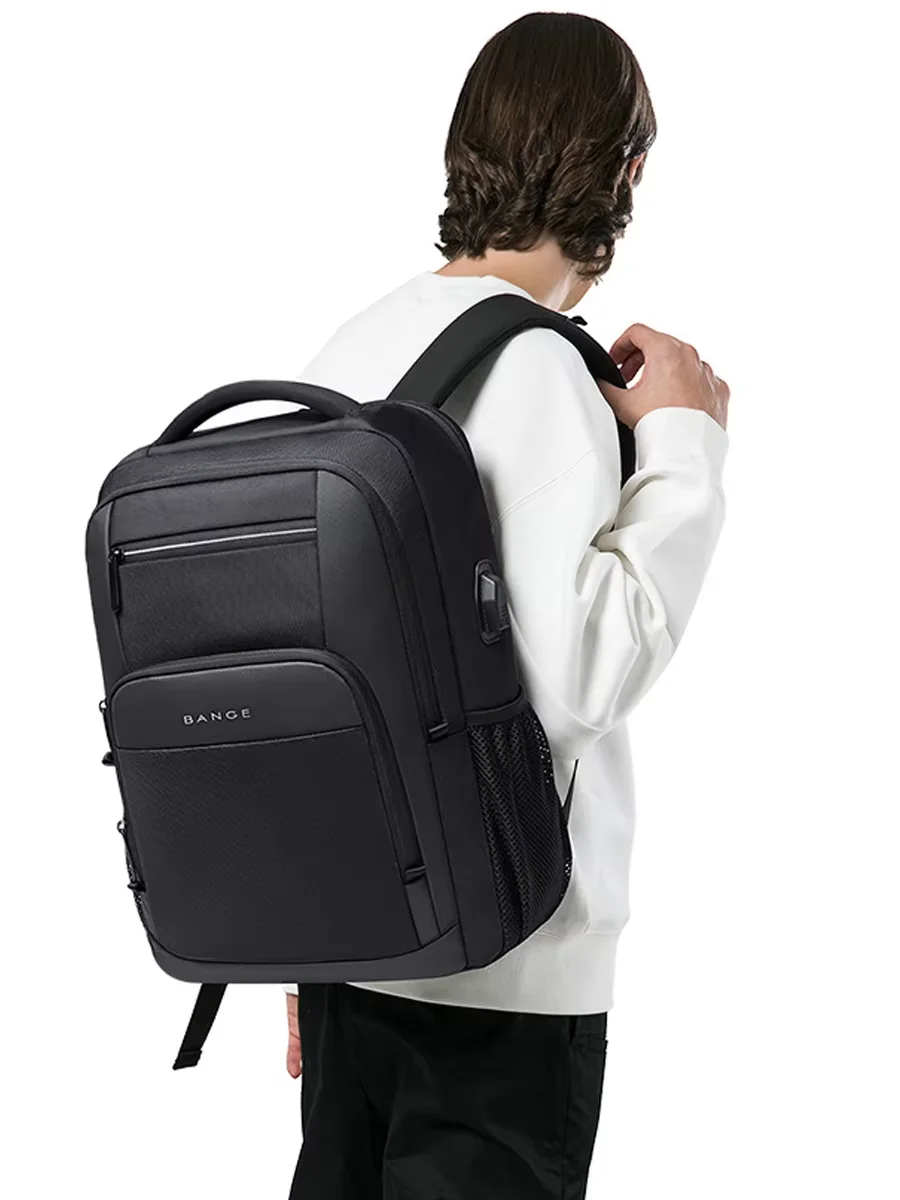 BANGE Lichtgewicht 15,6 inch laptoprugzak Waterdichte USB-oplaadpoort Multifunctionele reizen Wandelen Schooltas Mochila voor heren - afbeelding 2