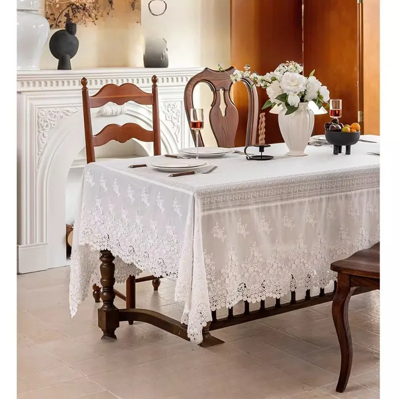 

Lace embroidered tablecloth, small fresh and light luxury high-end living room rectangular dining table coffee table cover