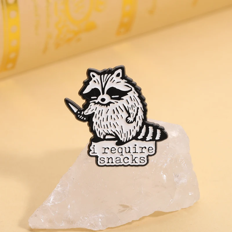 I Require Snacks Enamel Pins Cartoon Trash Panda Raccoon Brooches Lapel Badges Funny Animal Jewelry Gift for Kids Friends image 5