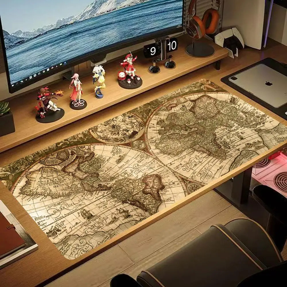 Retro Navigation Map Mouse Pad XXL Mouse Pad Large Non-Slip Lock Edge Keyboard Pad Anti-Slip Gaming Desk Mat Office Pad HYBXXC