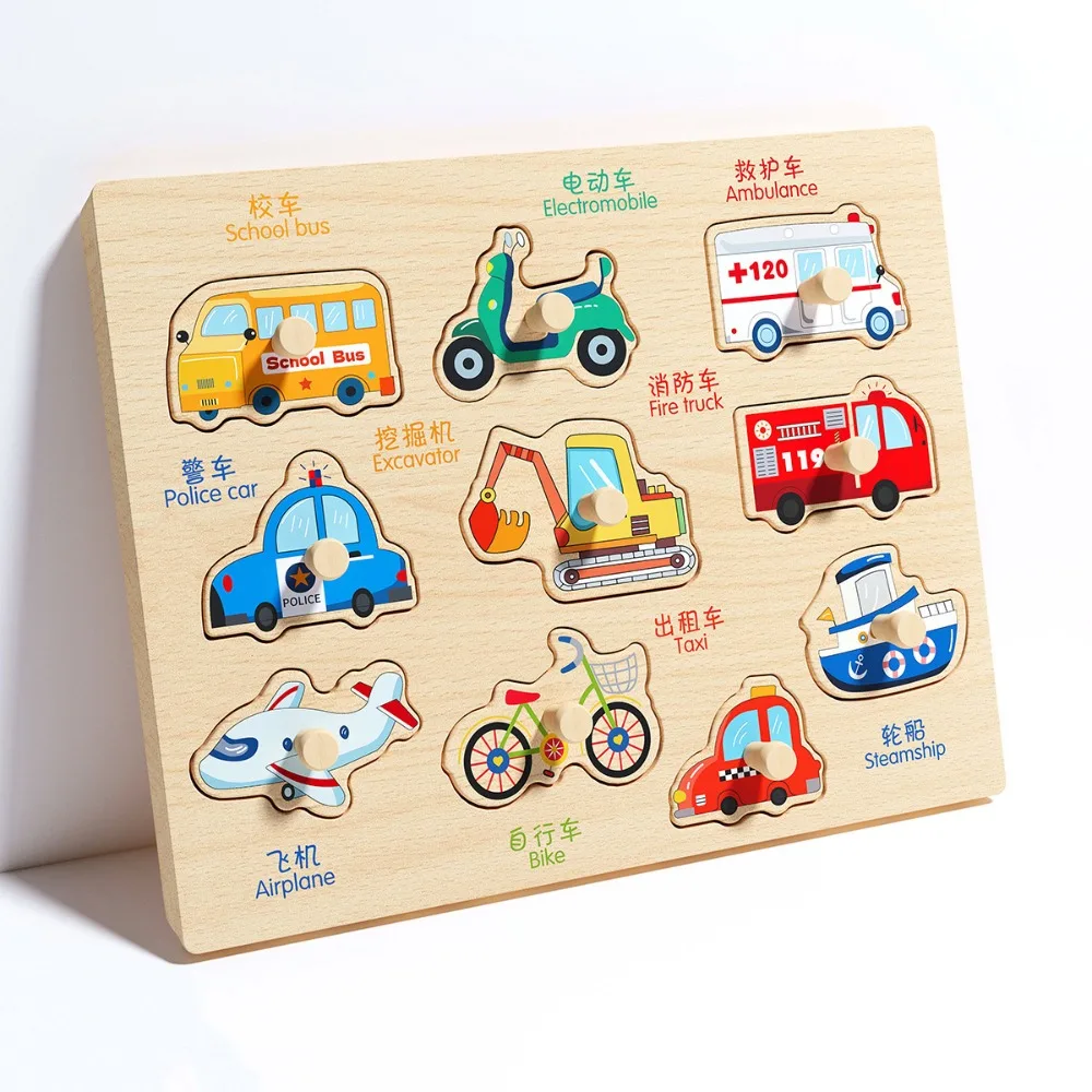

Wooden Baby Cognitive Toys Alphabet Letters Vehicle 3D Puzzles Fruits Early-education Teaching Aids Montessori Toy Kids