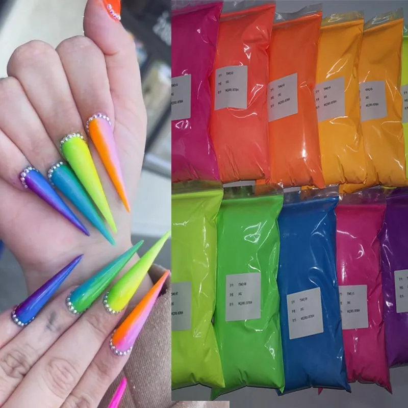 100G Enorme Capaciteit Neon Nagel Acrylpoeder 12 Kleuren Bulk Fosfor Kristalpigment Voor Uitbreiden/Snijden/Dompelen Diy Nagelstof